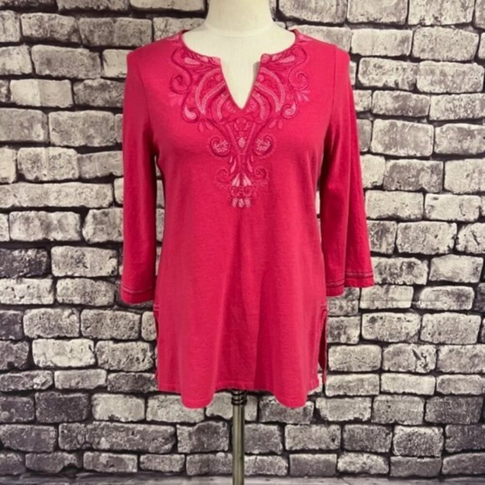Chico's Pink Tunic W/ Decorative Embroidery Size Small